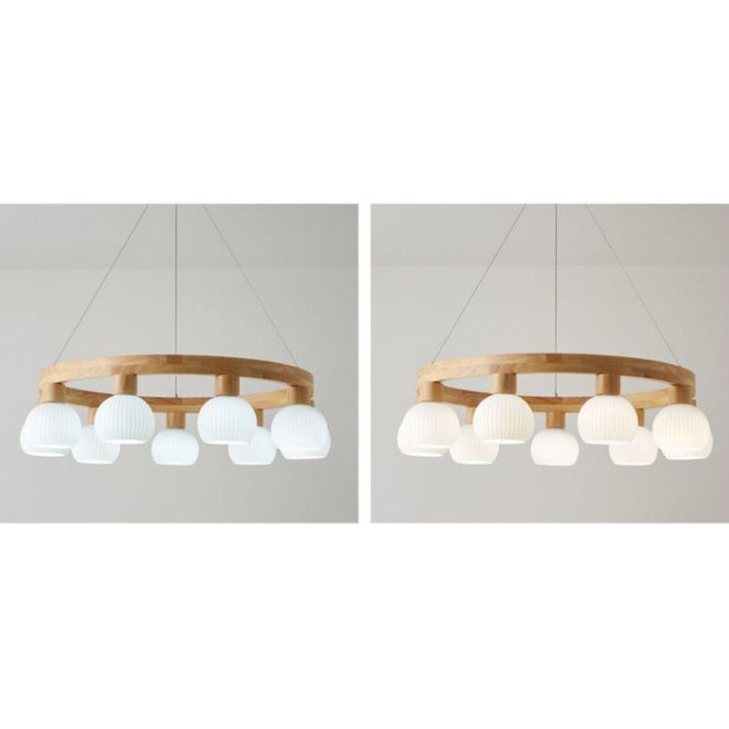 Moderner japanischer Kronleuchter mit strukturierter Glaskugel und 3/6/9 Lichtern 