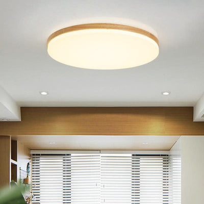 Nordic Simplicity Solid Wood Round PVC LED Flush Mount Ceiling Light