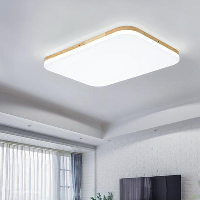 Nordic Simplicity Solid Wood Rectangular PVC LED Flush Mount Ceiling Light