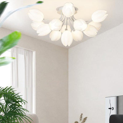 Modern Tulip Flower Shape 7/11/13 Light  Semi-Flush Mount Ceiling Light