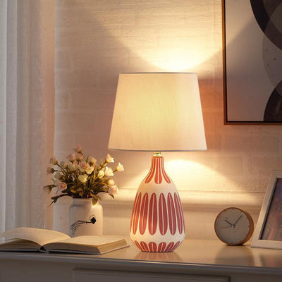 Nordic Vertical Pattern Ceramic Fabric 1-Light Table Lamp