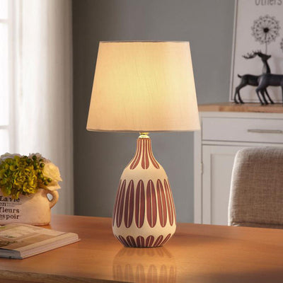 Nordic Vertical Pattern Ceramic Fabric 1-Light Table Lamp