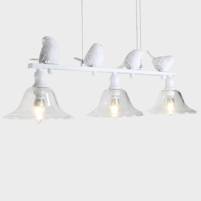 European Rustic Bird Iron Glass 3-Light Chandelier