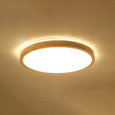 Japanese Minimalist Solid Wood LED Flush Mount Lighting