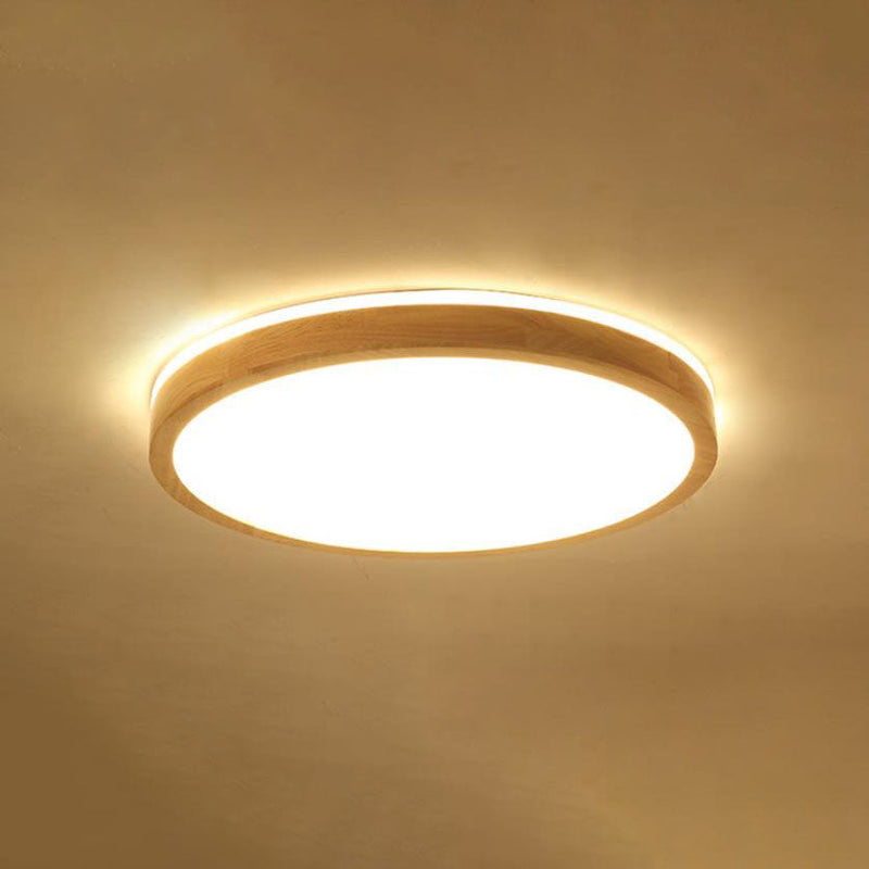 Japanese Minimalist Solid Wood LED Flush Mount Lighting