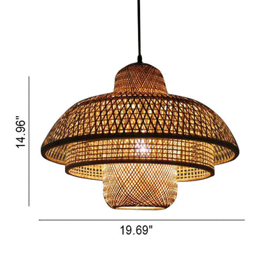 Japanese Vintage Triple Bamboo Weaving 1-Light Pendant Light