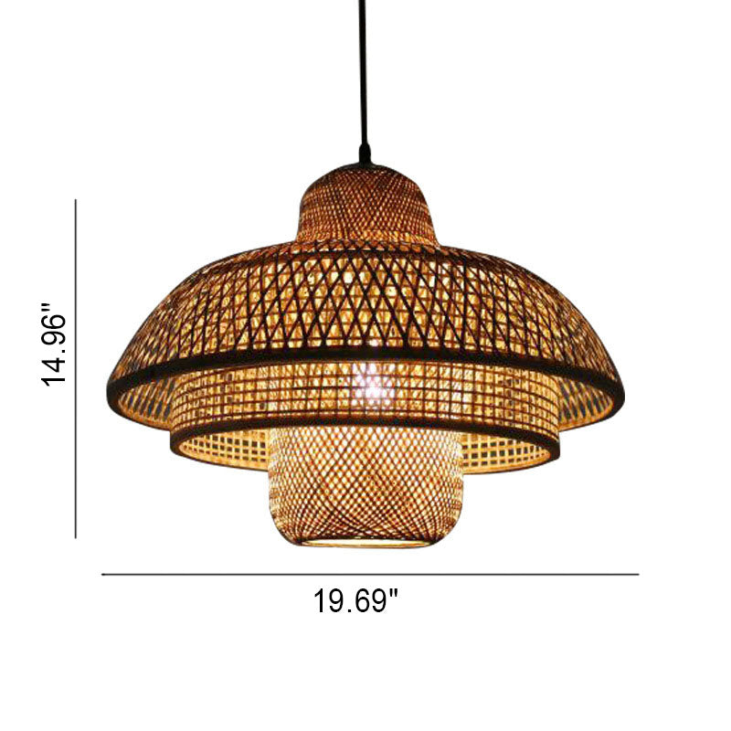 Japanese Vintage Triple Bamboo Weaving 1-Light Pendant Light