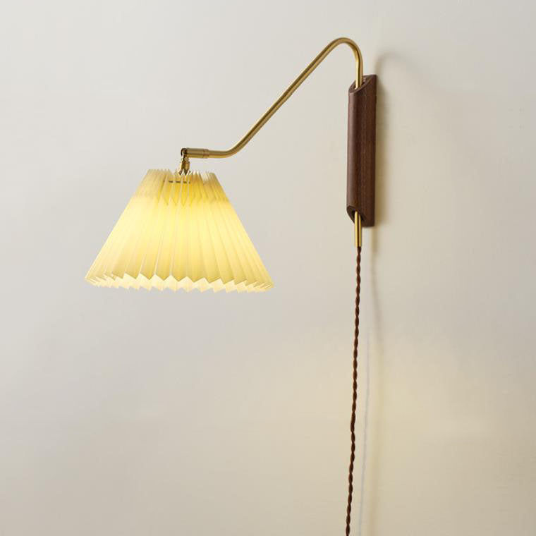 Japanese Minimalist Pleated Copper Fabric 1-Light Wall Sconce Lamp