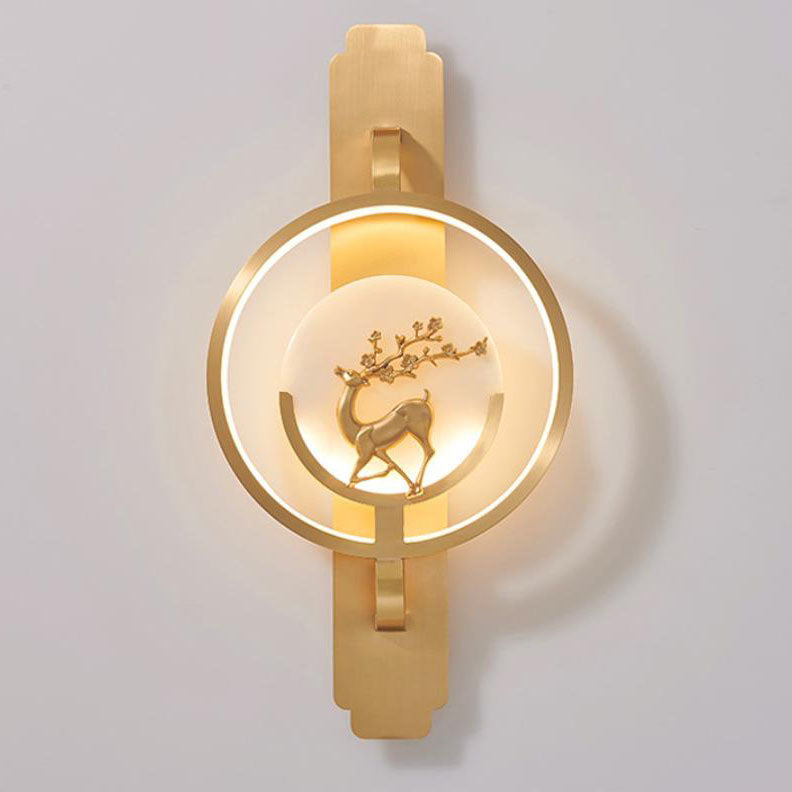 Aplique de pared LED de mármol y cobre redondo con diseño de ciervo de lujo moderno 