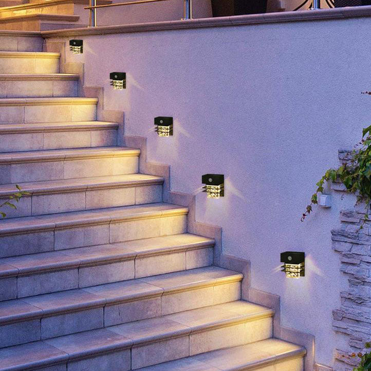 Modern Square Solar Human Sensor LED Outdoor Garden Wall Sconce Lamp