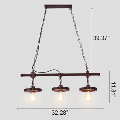 Industrieller Vintage Kronleuchter aus Eisen mit 3 Leuchten 