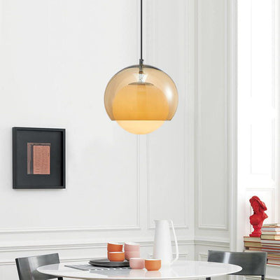 Vintage Milk Yellow Glass Round Globe 1-Light Pendant Light