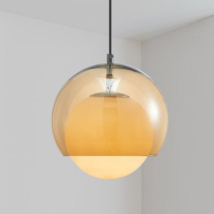 Vintage Milk Yellow Glass Round Globe 1-Light Pendant Light