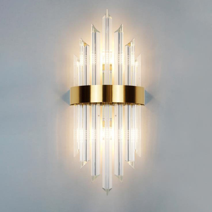 Moderne luxuriöse 2-flammige Wandleuchte aus Glas, Kristallstäben und Edelstahl 