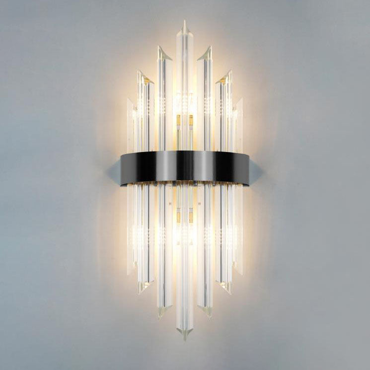 Moderne luxuriöse 2-flammige Wandleuchte aus Glas, Kristallstäben und Edelstahl 