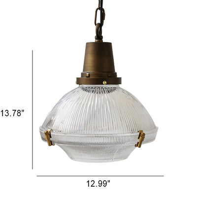 Vintage Brushed Brass Glass Round 1-Light Pendant Light