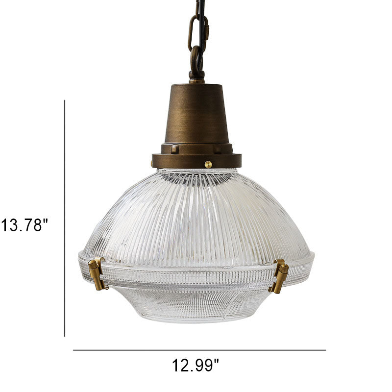 Vintage Brushed Brass Glass Round 1-Light Pendant Light