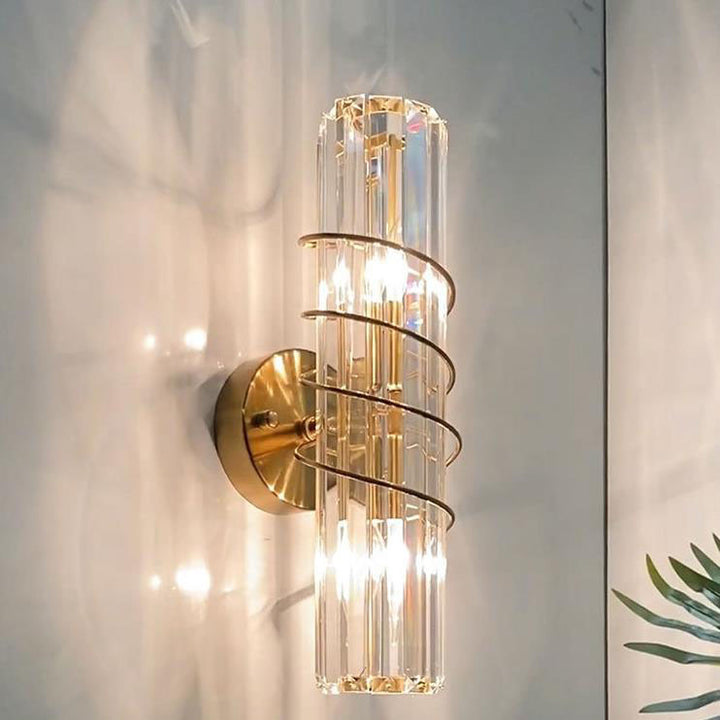 Moderne nordische Wandleuchte aus Eisen und Kristall mit 2 Flammen für Wohnzimmer &amp; Schlafzimmer 