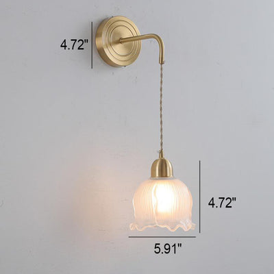 Nordic Vintage Glass Flower Petal Brass 1-Light Wall Sconce Lamp