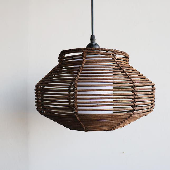 Vintage Rattan Weaving Oval Jar 1-Light Pendant Light