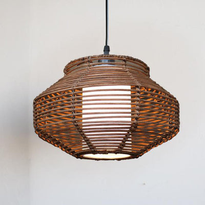 Vintage Rattan Weaving Oval Jar 1-Light Pendant Light