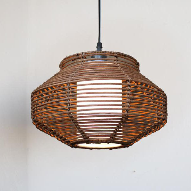 Vintage Rattan Weaving Oval Jar 1-Licht Pendelleuchte 