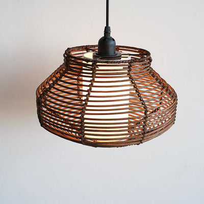 Vintage Rattan Weaving Oval Jar 1-Light Pendant Light