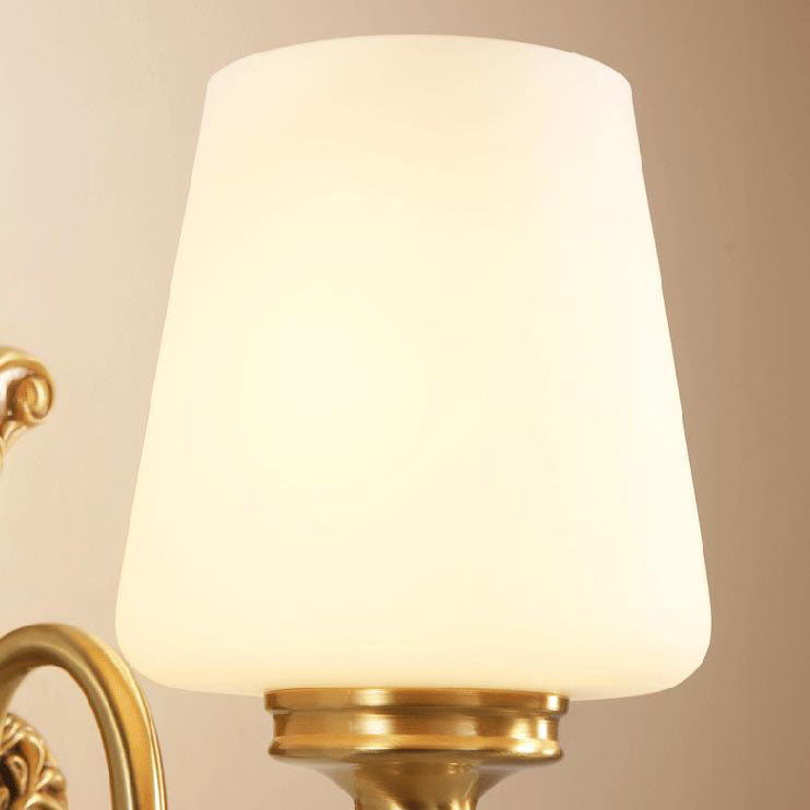 Traditional European Jade Glass Brass Cone Cup Shade 1/2 Light Wall Sconce Lamp For Bedroom