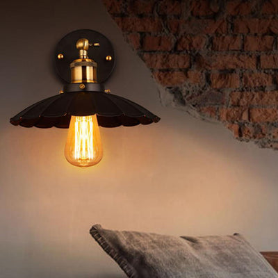 Industrial Vintage Iron Pleated Umbrella 1- Light Wall Sconce Lamp