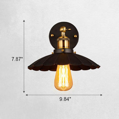 Industrielle Vintage-Eisen-Plissee-Regenschirm-1-Licht-Wandleuchte 