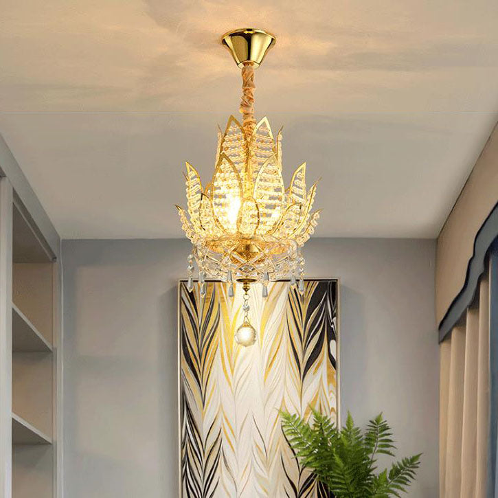 Chinese Style Lotus Zen Crystal 3-Light Chandeliers