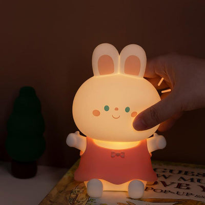 Creative Cartoon Rabbit Silicone USB Rechargeable Dimming Timer LED Night Light Table Lamp