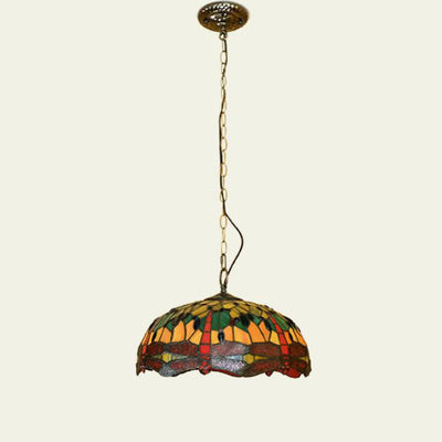 Tiffany European Dragonfly Stained Glass Dome 1-Light Pendant Light