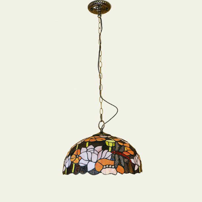 Tiffany European Dragonfly Stained Glass Dome 1-Light Pendant Light