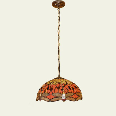 Tiffany European Dragonfly Stained Glass Dome 1-Light Pendant Light