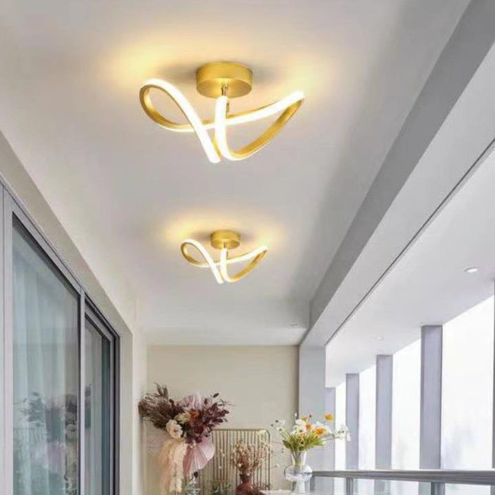 Lámpara de techo LED semiempotrada de hierro y silicona con líneas curvas de estilo minimalista moderno para sala de estar y dormitorio 