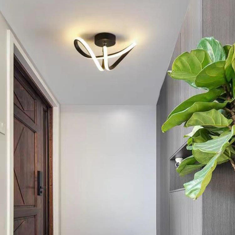 Lámpara de techo LED semiempotrada de hierro y silicona con líneas curvas de estilo minimalista moderno para sala de estar y dormitorio 