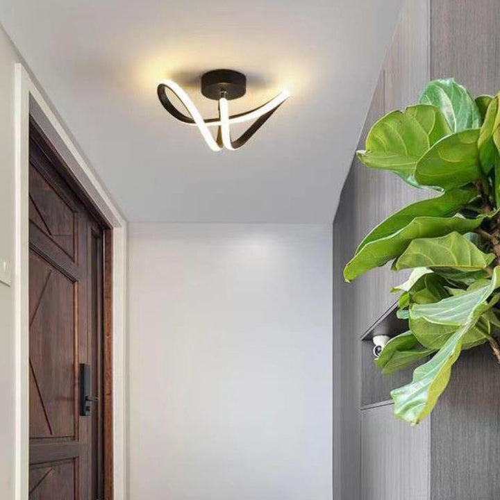 Lámpara de techo LED semiempotrada de hierro y silicona con líneas curvas de estilo minimalista moderno para sala de estar y dormitorio 