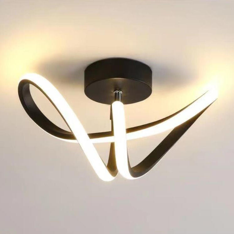 Lámpara de techo LED semiempotrada de hierro y silicona con líneas curvas de estilo minimalista moderno para sala de estar y dormitorio 