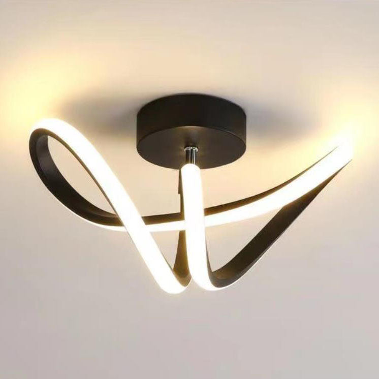 Modern Creative Bending Lines Iron Silicone LED Semi-Flush Mount Ceiling Light