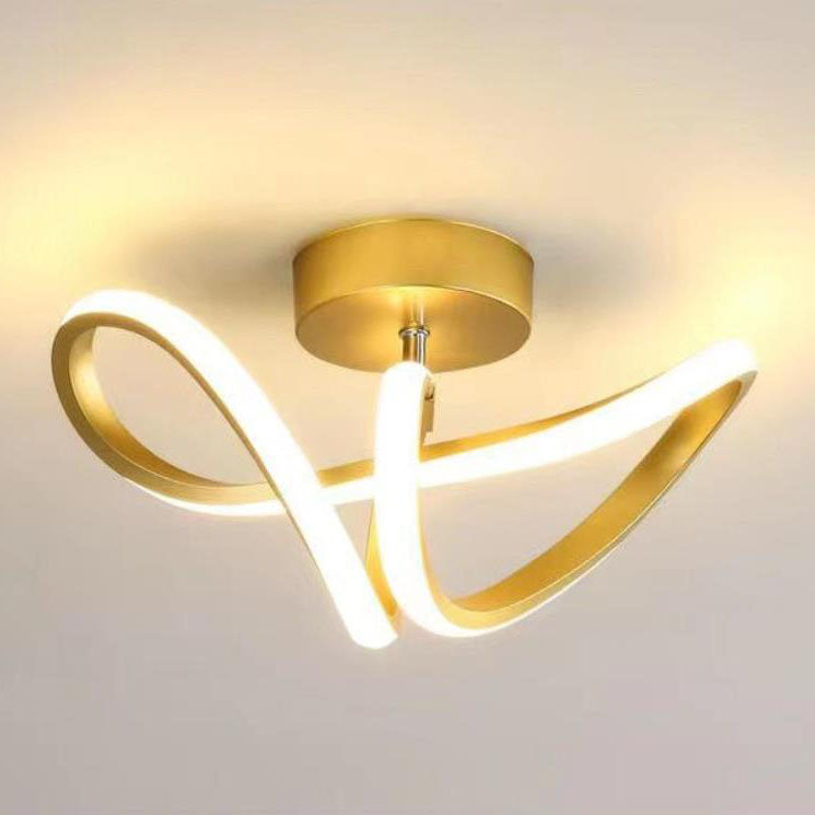 Lámpara de techo LED semiempotrada de hierro y silicona con líneas curvas de estilo minimalista moderno para sala de estar y dormitorio 