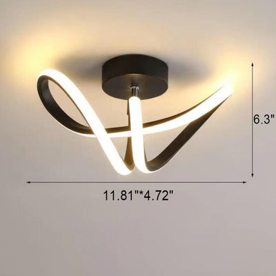 Modern Creative Bending Lines Iron Silicone LED Semi-Flush Mount Ceiling Light