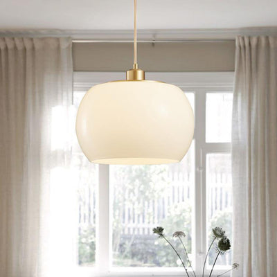 Nordic Vintage Brass Drum Dome Glass 1-Light Pendant Light