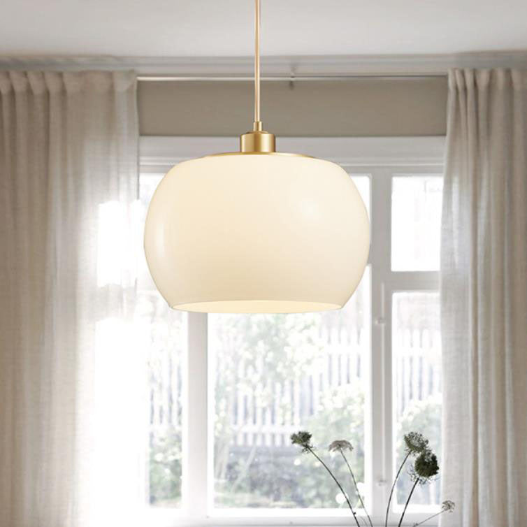 Nordic Vintage Brass Drum Dome Glass 1-Light Pendant Light