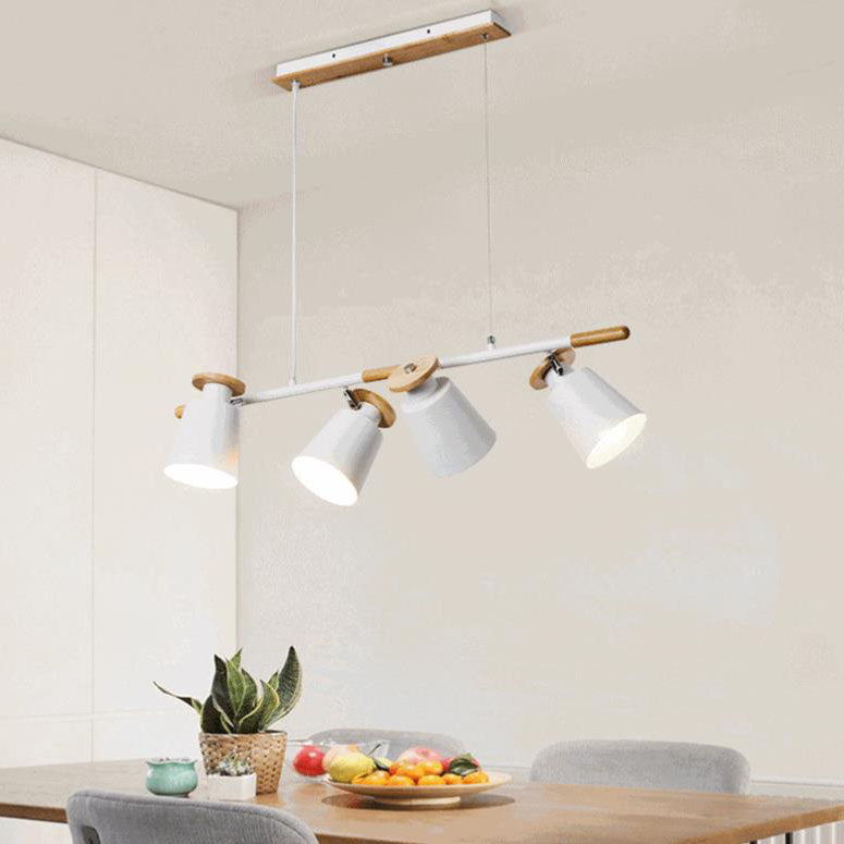 Nordic Minimalist Solid Macaron Color Wood Iron 4-Light Island Light Chandelier