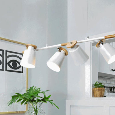 Nordic Minimalist Solid Macaron Color Wood Iron 4-Light Island Light Chandelier