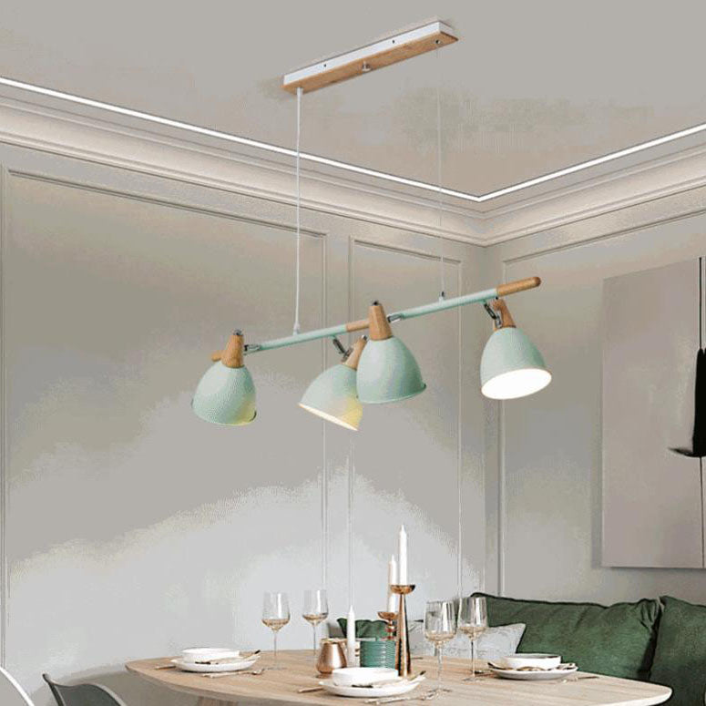 Nordic Minimalist Solid Macaron Color Wood Iron 4-Light Island Light Chandelier