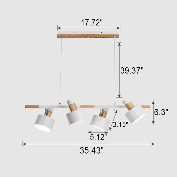 Chandelier Îlot à 4 Lumières en Bois et Fer Couleur Macaron Solide Minimaliste Nordique 