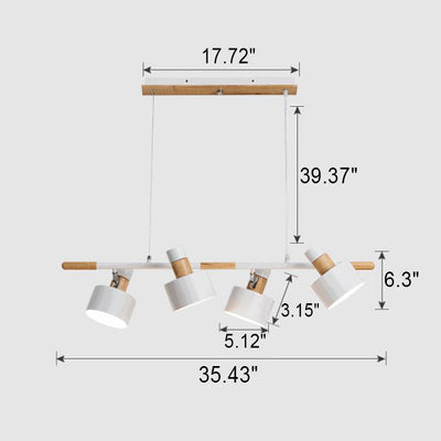 Nordic Minimalist Solid Macaron Color Wood Iron 4-Light Island Light Chandelier