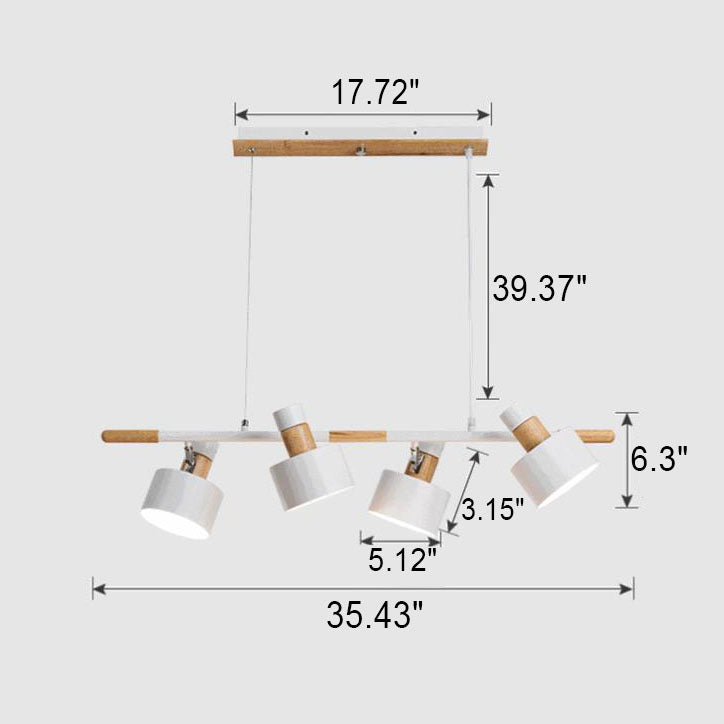 Nordic Minimalist Solid Macaron Color Wood Iron 4-Light Island Light Chandelier